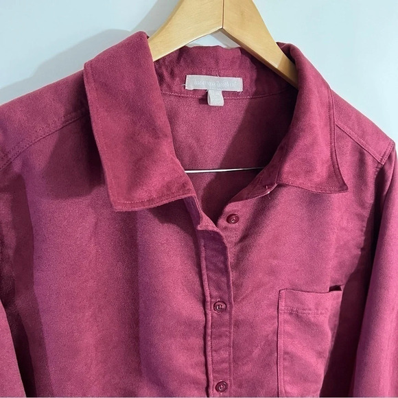 Woman Within Faux Suede Button Up Shirt 1X Burgundy Wine Red Plus Long Sleeves - Picture 4 of 6